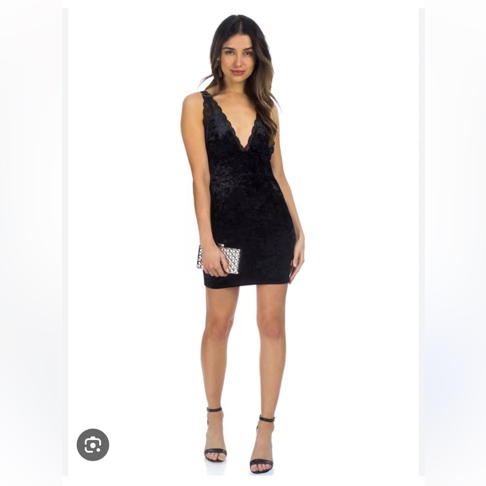 Intimately Free People Viper Velvet Bodycon Dress Black Lace Detail - Picture 1 of 7